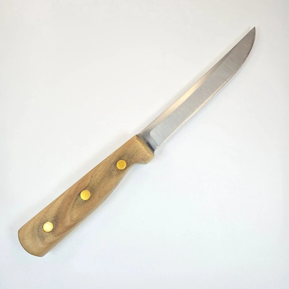 Vintage Chicago Cutlery 61S Boning Knife Vintage Walnut Handle Brass Rivets USA